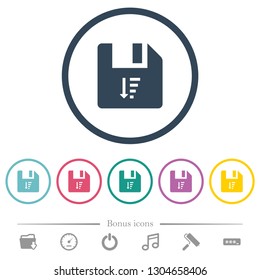 Descending file sort flat color icons in round outlines. 6 bonus icons included.