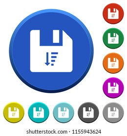 Descending file sort round color beveled buttons with smooth surfaces and flat white icons