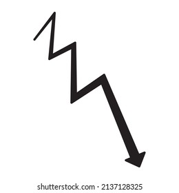 Absteigende finanzielle Graph-Pfeil. Vektorgrafik. Negative Börsenentwicklung