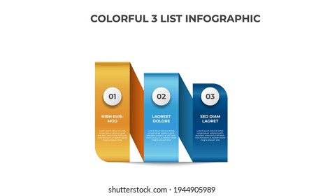 Descending List Layout Diagram, 3 Points Of Steps Infographic Element Template Vector