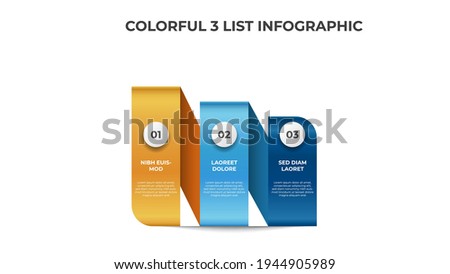 Descending list layout diagram, 3 points of steps infographic element template vector
