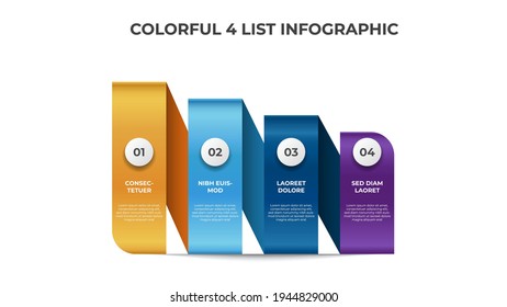 Descending list layout diagram, 4 points of steps infographic element template vector