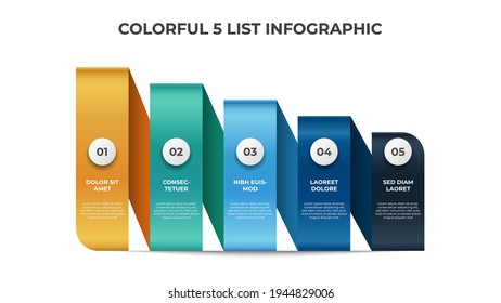 Descending list layout diagram, 5 points of steps infographic element template vector