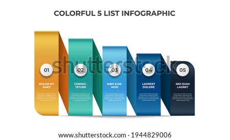Descending list layout diagram, 5 points of steps infographic element template vector