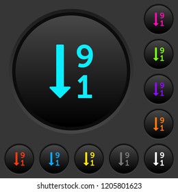 Descending numbered list dark push buttons with vivid color icons on dark grey background