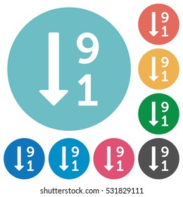 Descending numbered list white flat icons on color rounded square backgrounds