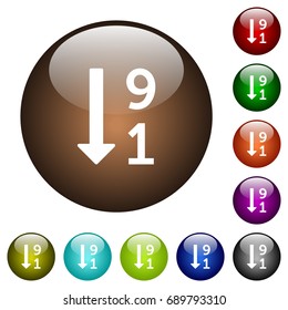 Descending numbered list white icons on round color glass buttons