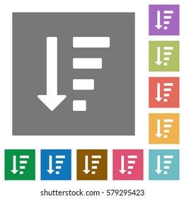 Descending ordered list mode flat icons on simple color square backgrounds
