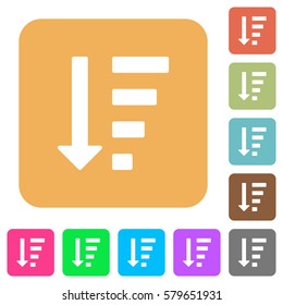 Descending ordered list mode flat icons on rounded square vivid color backgrounds.