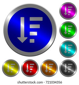 Descending ordered list mode icons on round luminous coin-like color steel buttons