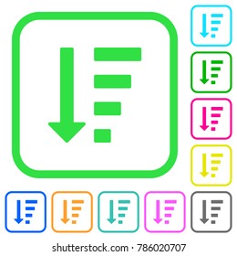 Descending ordered list mode vivid colored flat icons in curved borders on white background