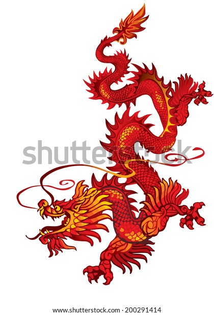 Descending Red Oriental Dragon On White Stock Vector (Royalty Free ...