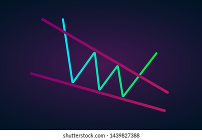 Descending wedge pattern figure technical analysis. Vector stock and cryptocurrency exchange graph, forex analytics and trading market chart. Falling bullish wedge breakouts flat vector icon