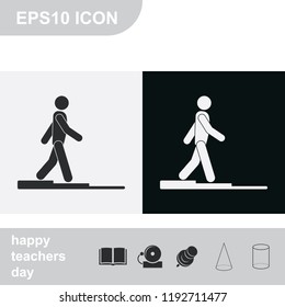 Descent down the stairs flat black and white vector icon.