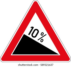 Descent. Vector road sign Germany.