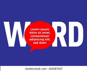 Describe WORD with Textbox Template. Word Typography call out speech bubble for advertising. Template for an original advertisement. Vector illustration.