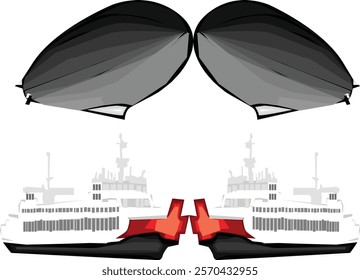 describes air and sea transportation, namely air transportation in the past and sea ships today.