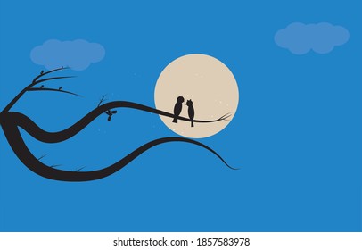 Describes A Pair Of Birds That Are Perched On A Tree Trunk In The Cold Night