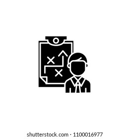 Describing strategy black icon concept. Describing strategy flat  vector symbol, sign, illustration.