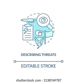 Describing Threats Turquoise Concept Icon. Learning Enemy Forces. National Security Abstract Idea Thin Line Illustration. Isolated Outline Drawing. Editable Stroke. Arial, Myriad Pro-Bold Fonts Used