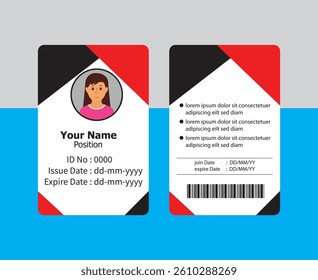 Description 1 : PVC Modern ID card template perfect for corporate, educational, business, company, office, staff or event purposes. This design features a professional layout with customizable fields.