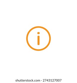 Description (112 characters):
Minimalist orange information "i" letter icon inside a circle. Simple help and support vector symbol on white.