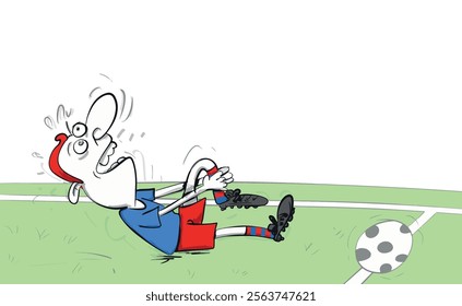 Description: “This cartoon vector humorously captures a dramatic injury moment on the football field, offering a lighthearted take on how unpredictable the world of sports can be. 