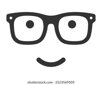 Descripción: Lindo icono de gafas con una cara sonriente. Ilustración vectorial en blanco y negro ideal para logos, diseños divertidos y branding.