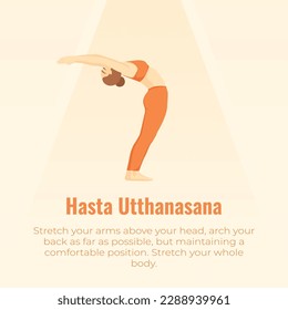 description of Hasta Utthanasana position in yoga set Surya Namascar