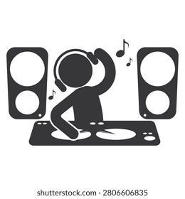 Description:
Isolated pictogram icon of disc jockey performing music with turntable speakers and headphones representing entertainment and live performance