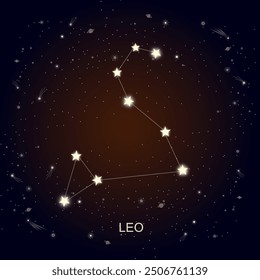 Description:
Leo zodiac constellation with glowing stars arranged in a lion shape, connected by light beams, set against a cosmic background. Ideal for astrology, horoscopes, and starry sky themes.