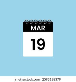 Description
March 19 calendar reminder. 19th March Date Month calendar icon design template.
