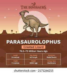 Description and Physical Characteristics of Parasaurolophus - Vector Illustration