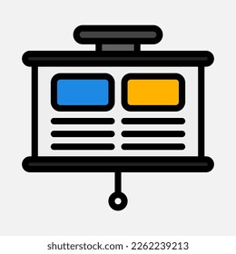 Icono de presentación de descripción en estilo de línea rellena, uso para presentación de aplicación móvil del sitio web