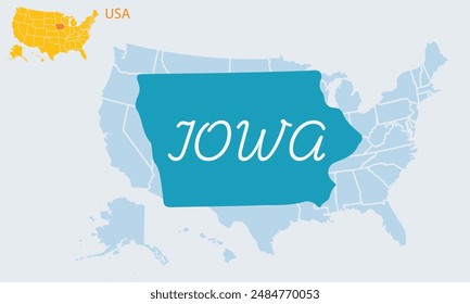 Description

A province of iowa in the United States of America. A large map of the United States.Simple.A small USA map is also made on the top side. USA.happy 4th of july.Independence Day.Art.vector