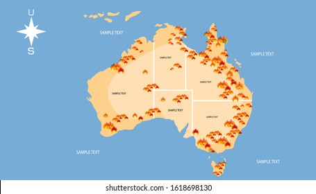 A description of the state of an island that was burnt due to a long dry season. Fire spread everywhere, scorching land and animals.