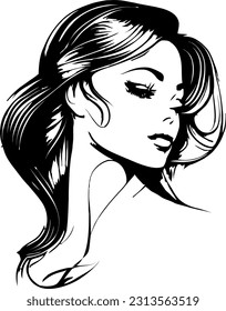 Descripción: Esta impresionante ilustración vectorial captura la belleza y gracia intemporales de la cara de una mujer. La obra muestra una atención exquisita a los detalles, destacando las características delicadas y el canal