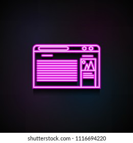 description of the tourist place on the browser icon. Element of Minimalistic  icons for mobile concept and web apps. Neon description of the tourist place on the browser on dark gradient background