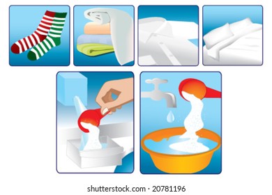 description vector icons for laundry softener and detergent usage