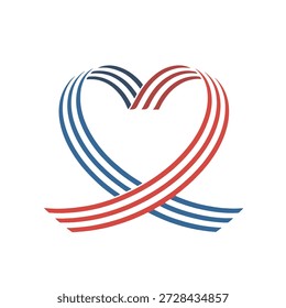 **Description:**
Vector illustration of a heart shaped from a patriotic ribbon, symbolizing love, unity, and national pride. Clean and modern design, suitable for patriotic, celebration, and awareness themes.
