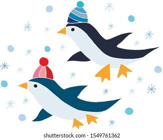 Description: Vector image of Flying Penguins for greeting card, t-shirt, banner, magazine, poster, decoration, postcard. Flying Penguins background. Flying Penguins illustration. EPS 10