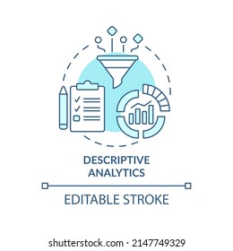 Deskriptive Analytik Türkis Konzept Symbol. Art des Geschäftsmanagements abstrakte Idee dünne Linie Illustration. Einzeln Umrisszeichnung. Bearbeitbarer Strich. Arial, Myriad Pro Fett Schriftarten verwendet