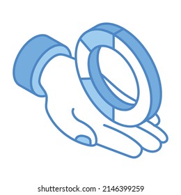 Descriptive data, an isometric icon of pie graph

