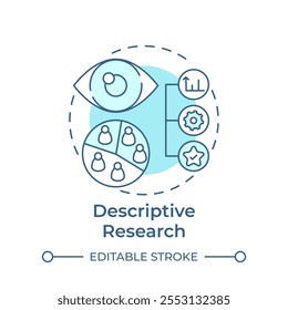 Ícone de conceito azul suave de pesquisa descritiva. Métricas estatísticas, mercado. Monitoramento, controle. Ilustração de linha de forma redonda. Ideia abstrata. Design gráfico. Fácil de usar em infográfico, apresentação