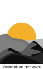 Desert abstract boho landscape with sun in black color. Abstract vector contemporary aesthetic background in Earth tones. 