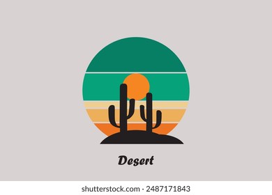 Desert abstract logo, striped desert abstract logo with retro theme, 80s style sunset, tourism, summer and adventure concept.