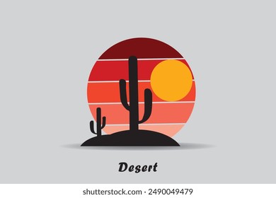 Desert abstract logo, striped desert abstract logo with retro theme, 80s style sunset, tourism, summer and adventure concept.