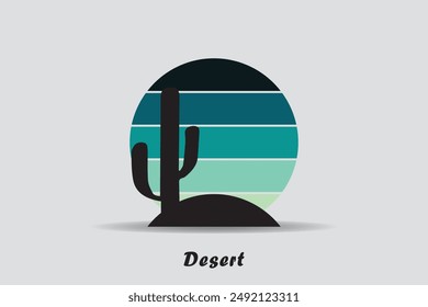 Desert abstract logo, striped desert abstract logo with retro theme, 80s style sunset, tourism, summer and adventure concept.