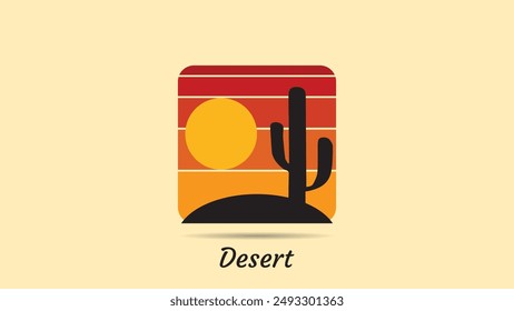 Desert abstract logo, striped desert abstract logo with retro theme, 80s style sunset, tourism, summer and adventure concept.