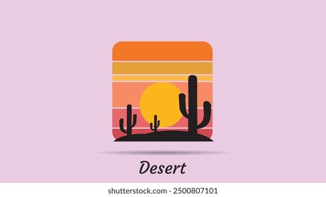 Desert abstract logo, striped desert abstract logo with retro theme, 80s style sunset, tourism, summer and adventure concept.